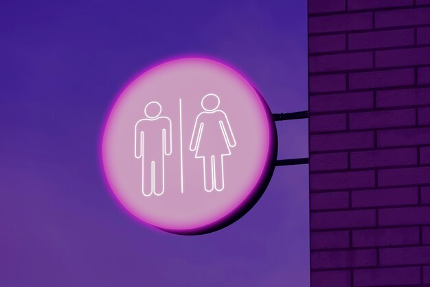 Segno di bagno luminoso al neon di notte