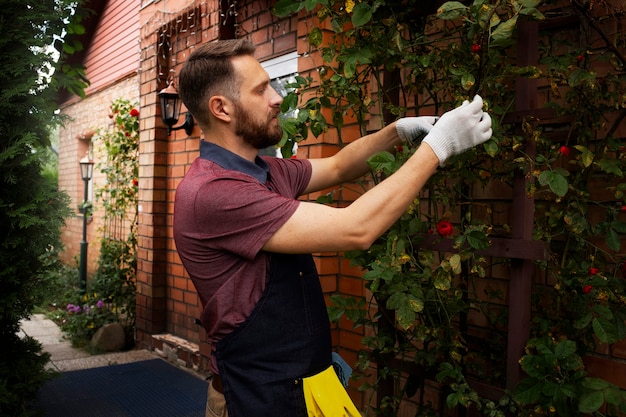 Servo dell'uomo che si prende cura del giardino