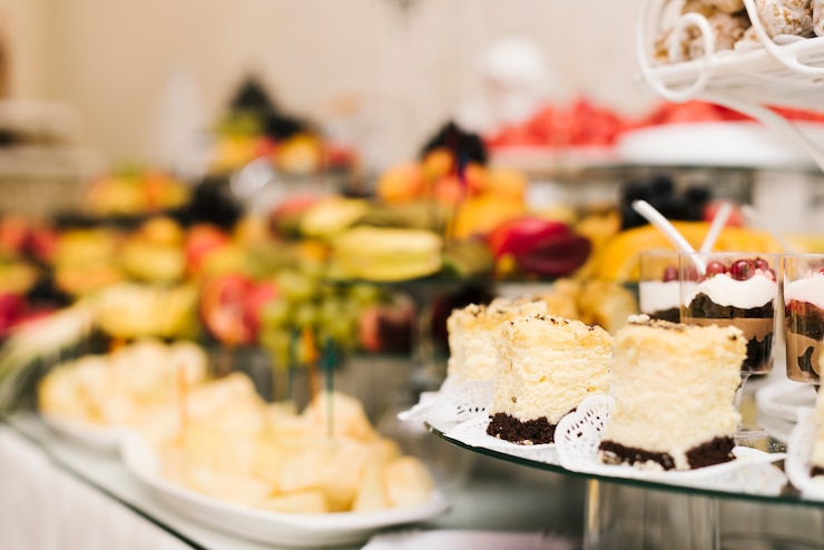 Foto gratuito set di deliziose torte su un tavolo