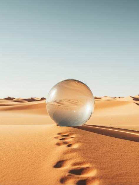 Sfera 3d creativa astratta con paesaggio desertico