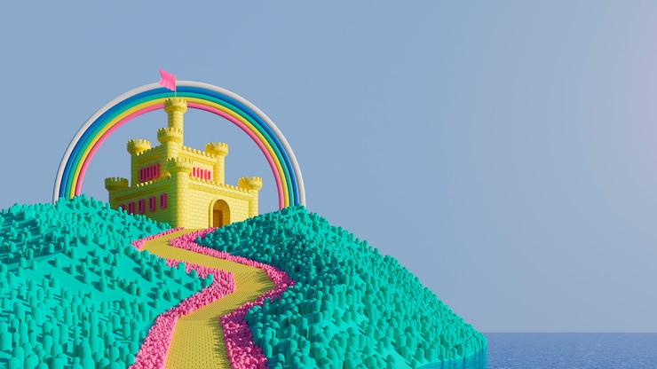 Foto gratuito sfondo 3d per bambini con castello