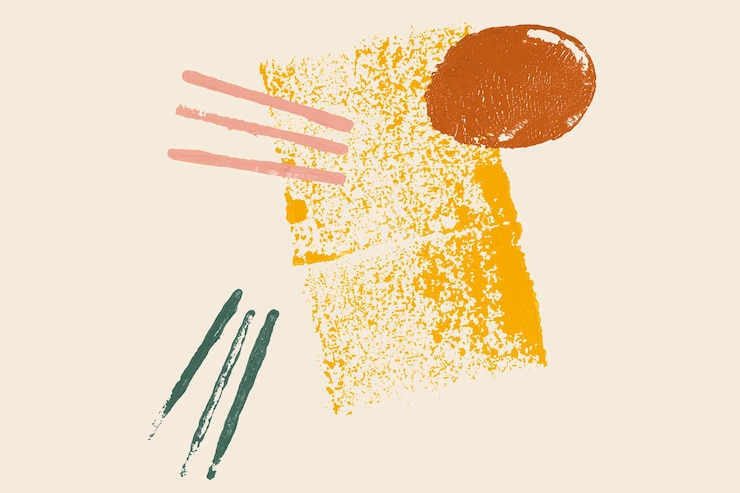 Foto gratuito sfondo beige con stampa a blocchi con rettangolo giallo astratto