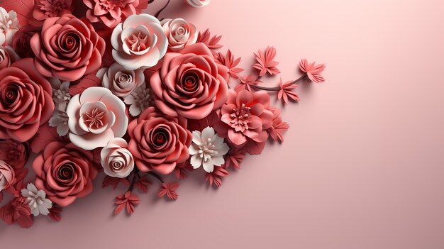 Sfondo con fiori di rosa in fiore 3d