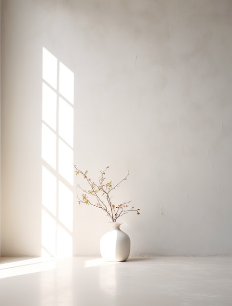 Sfondo con semplici pareti bianche e piante