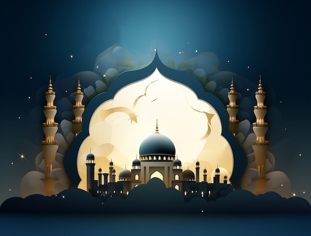 sfondo del Ramadan con la moschea illuminata da candele