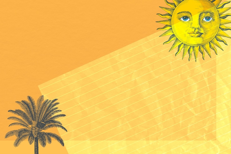 Foto gratuito sfondo di carta con tecnica mista sole e palma, remixata da opere d'arte di pubblico dominio