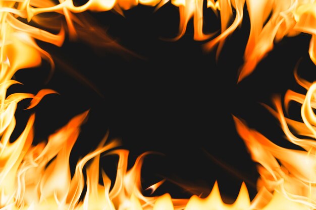 Sfondo di fiamma ardente, immagine di fuoco realistica con cornice arancione
