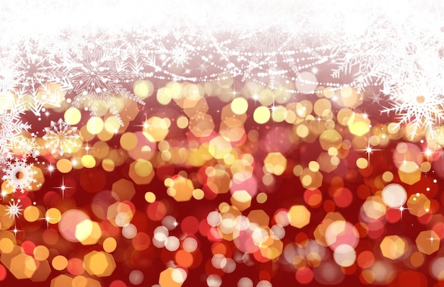 Sfondo di Natale con fiocchi di neve e luci bokeh