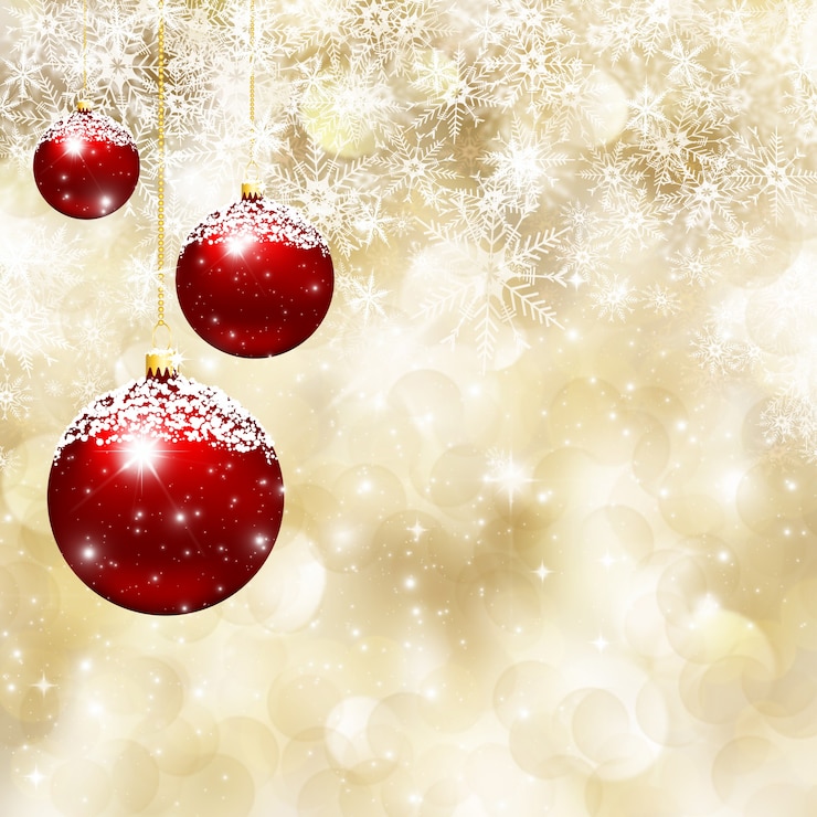 Foto gratuito sfondo di natale di bagattelle sui fiocchi di neve che cadono