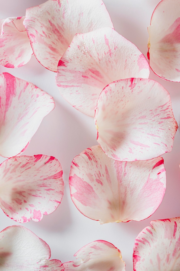 Foto gratuito sfondo di petali di rosa vista dall'alto