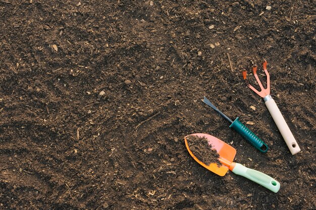 Sfondo di terreno con strumenti in giardino