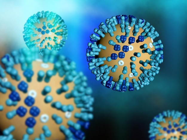 Sfondo medico 3D con cellule del virus dell'influenza