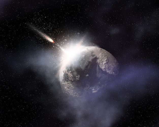 sfondo spazio immaginario con il volo della cometa verso pianeta immaginario