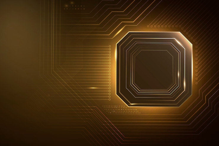 Foto gratuito sfondo tecnologia microchip intelligente in oro sfumato
