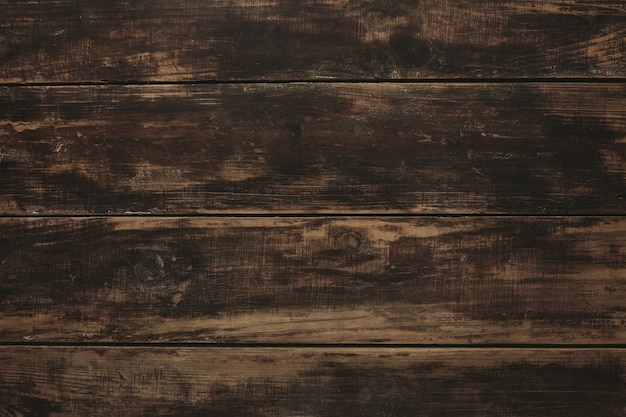 Sfondo, vista dall'alto del vecchio tavolo in legno marrone spazzolato invecchiato vintage, trama ricca