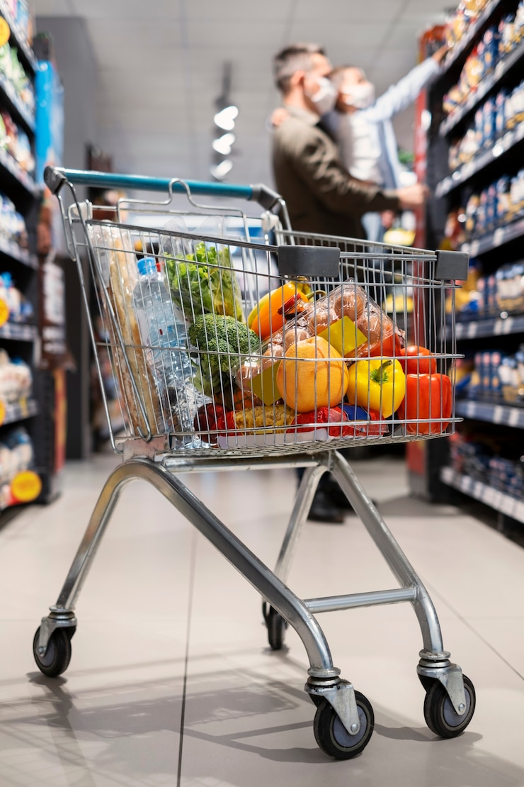Foto gratuito shopping in famiglia con maschera