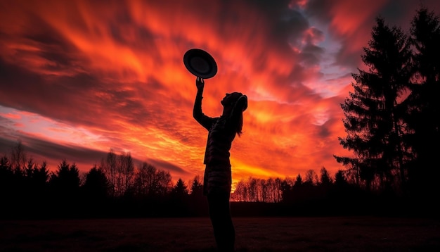 Silhouette di donne che giocano a tennis al tramonto generate dall'intelligenza artificiale