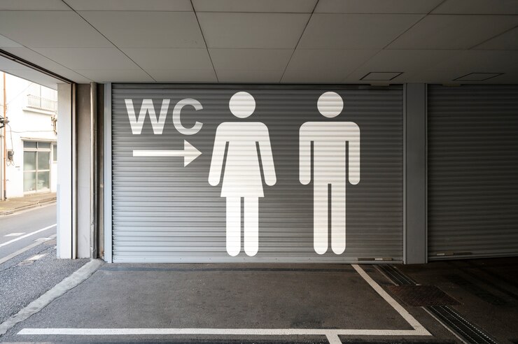 Foto gratuito simboli del bagno sulla porta del garage