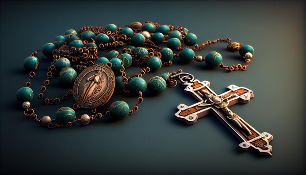 Simbolo del cristianesimo, la collana della croce brilla d'oro generata dall'intelligenza artificiale