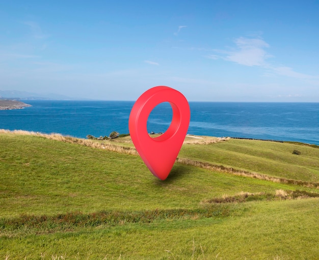 Simbolo di posizione con sfondo del paesaggio