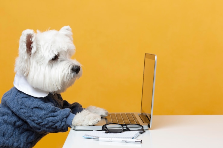 Foto gratuito simpatico cagnolino che impersona un uomo d'affari