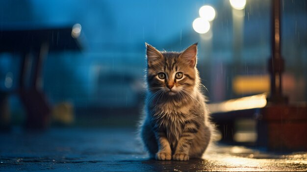 Simpatico gatto peloso all'aperto