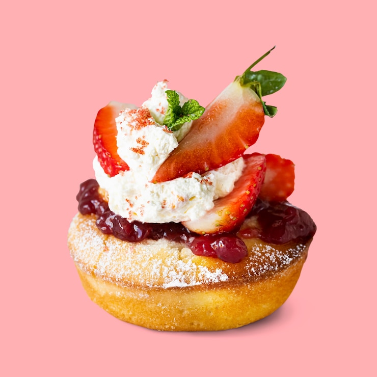 Foto gratuito simpatico mini shortcake alla fragola sul rosa