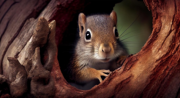 Simpatico roditore che mangia sul ramo di un albero all'aperto IA generativa