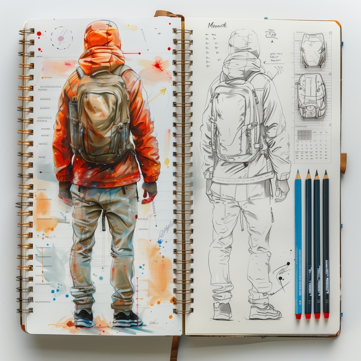 Foto gratuito sketch di design di moda in stile arte digitale su carta