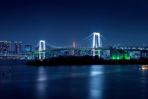 Skyline di Tokyo con il Rainbow Bridge e la Torre di Tokyo. Tokyo, Giappone.