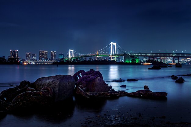 Skyline di Tokyo con il Rainbow Bridge e la Torre di Tokyo. Tokyo, Giappone.