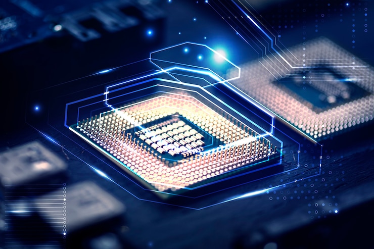 Foto gratuito smart microchip sullo sfondo su una scheda madre remix della tecnologia di close-up