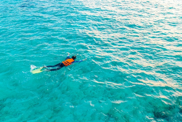 Snorkeling nell&#39;isola tropicale delle Maldive.