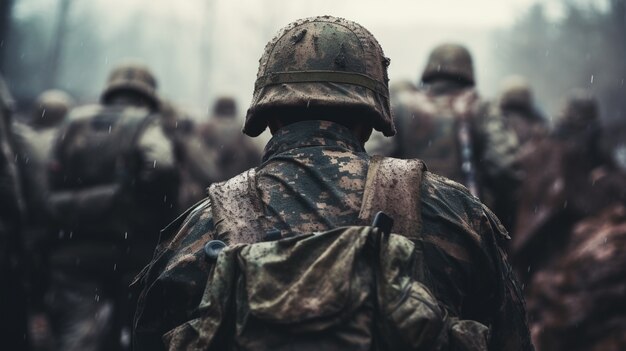 Soldati vista posteriore che combattono insieme