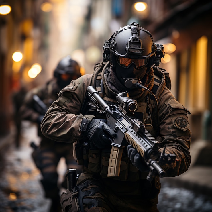 Foto gratuito soldato a tiro medio con arma