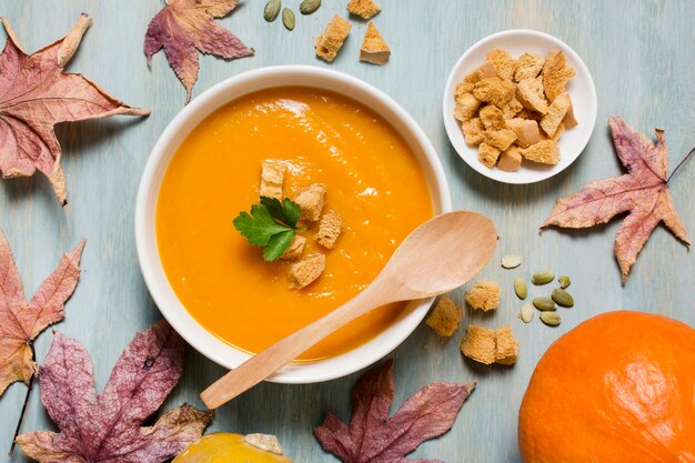 Sopra la zuppa di crema di zucca vista