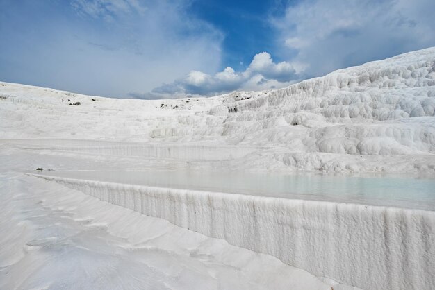 Sorgenti termali di Pamukkale con terrazze e piscine naturali nel sud-ovest della Turchia