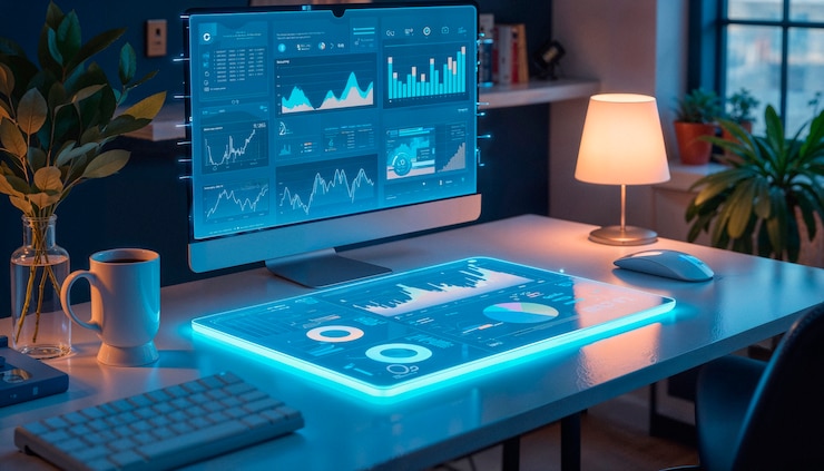 Foto gratuito spazio di lavoro moderno con computer