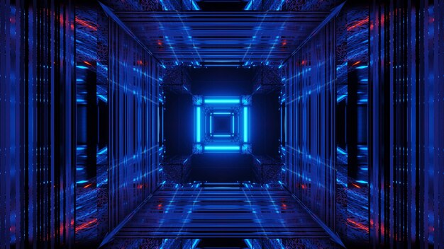 Spazio futuristico di fantascienza astratta con luci al neon blu