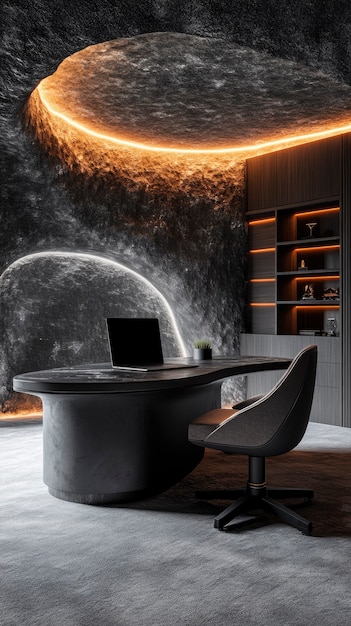 Spazio per uffici moderno con arredamento e mobili futuristici