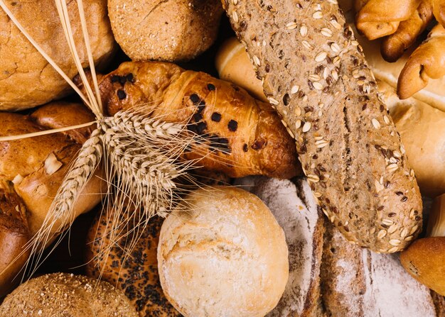 Spiga di grano su pani interi di pane diverso