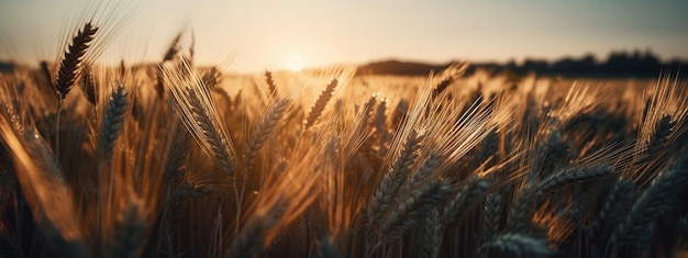 Spighe di grano maturo su un campo di agricoltori AI Immagine generata
