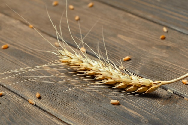 Spighe di grano sul tavolo di legno