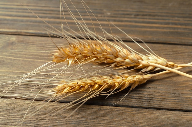 Spighe di grano sul tavolo di legno