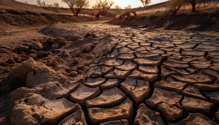 Foto gratuito sporco secco argilla erosa paesaggio in rovina terreno estremo generato dall'intelligenza artificiale