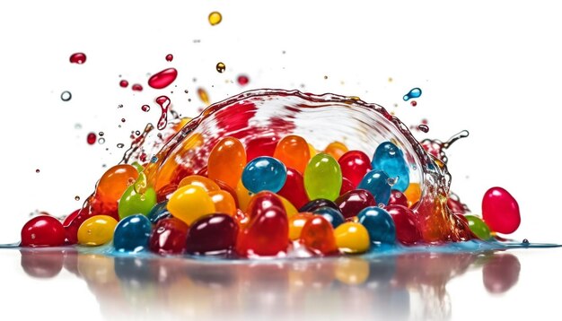 Spruzzi di colori vivaci che fanno levitare palloncini dolci caramelle generate dall'intelligenza artificiale