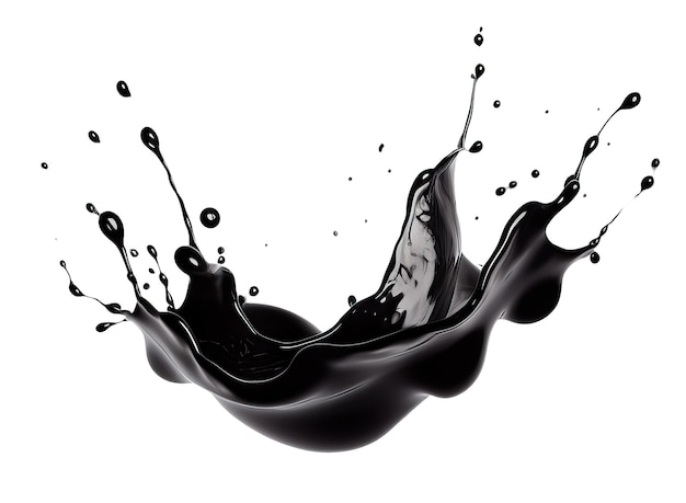 Spruzzo di liquido nero isolato su uno sfondo bianco