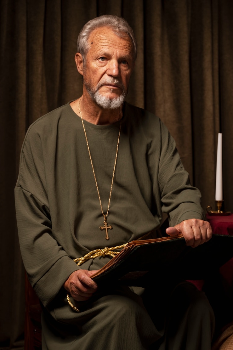 Foto gratuito st nicholas che legge tiro medio