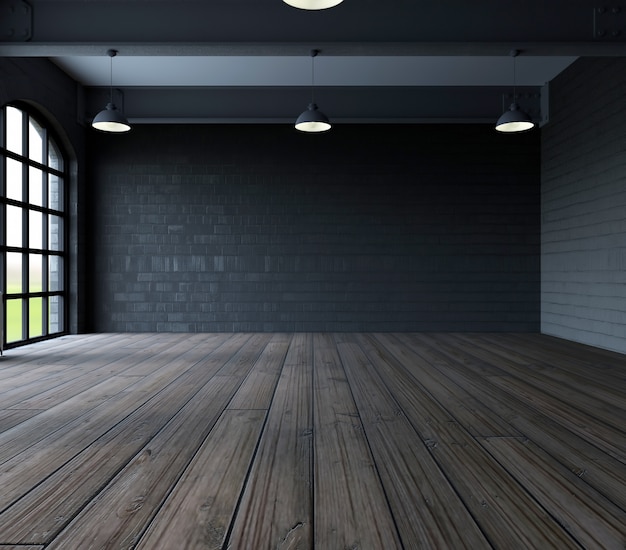 stanza buia con pavimento in legno