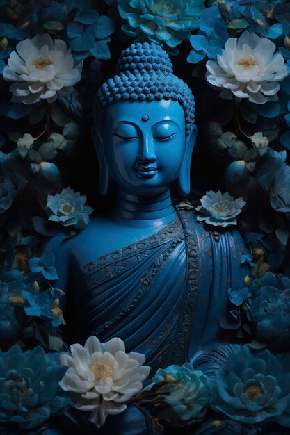 Statua di Buddha con fiori